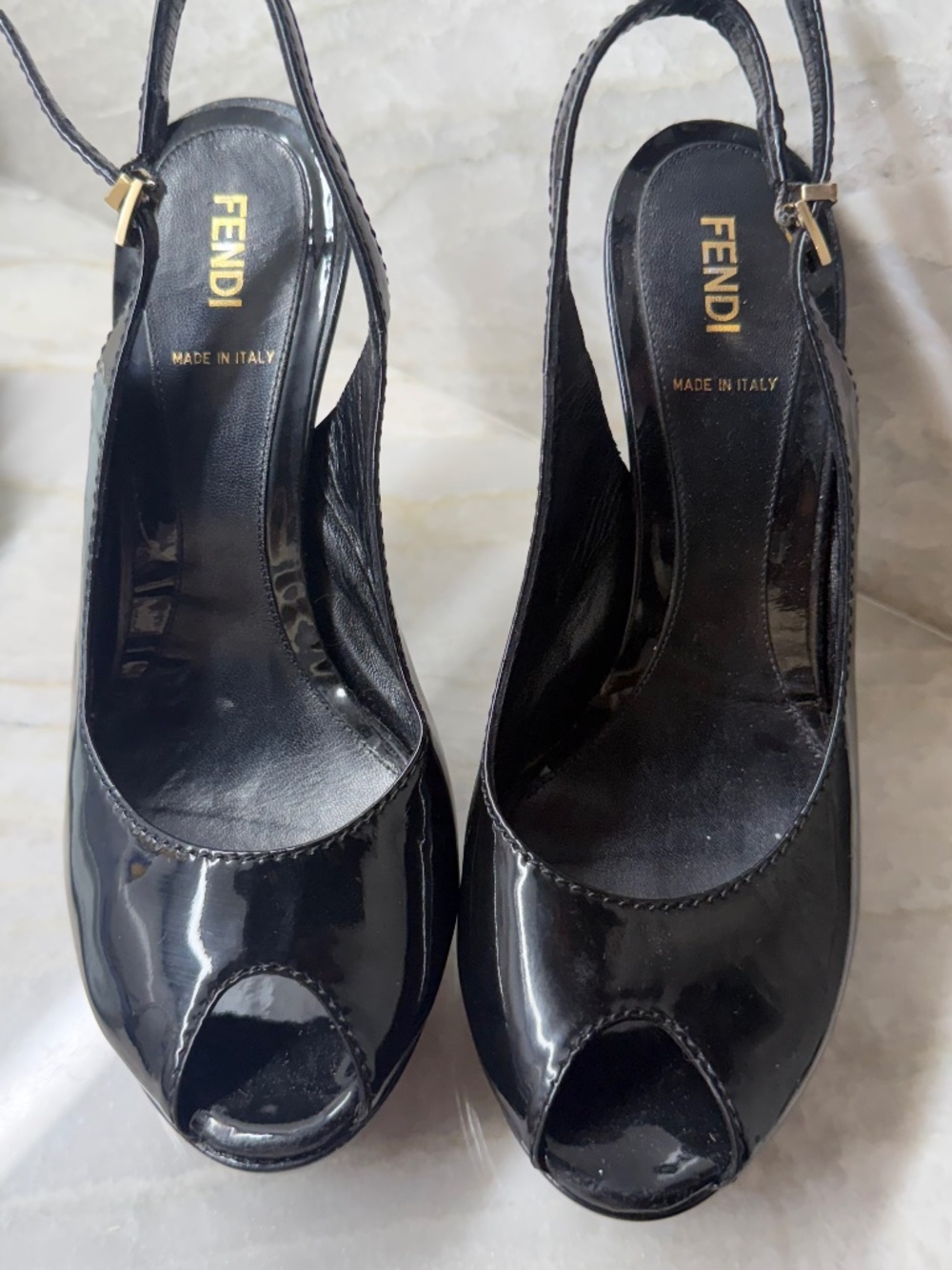 FENDI original - Zucca FF Logo Patent Leather Slingback Pumps Size 7